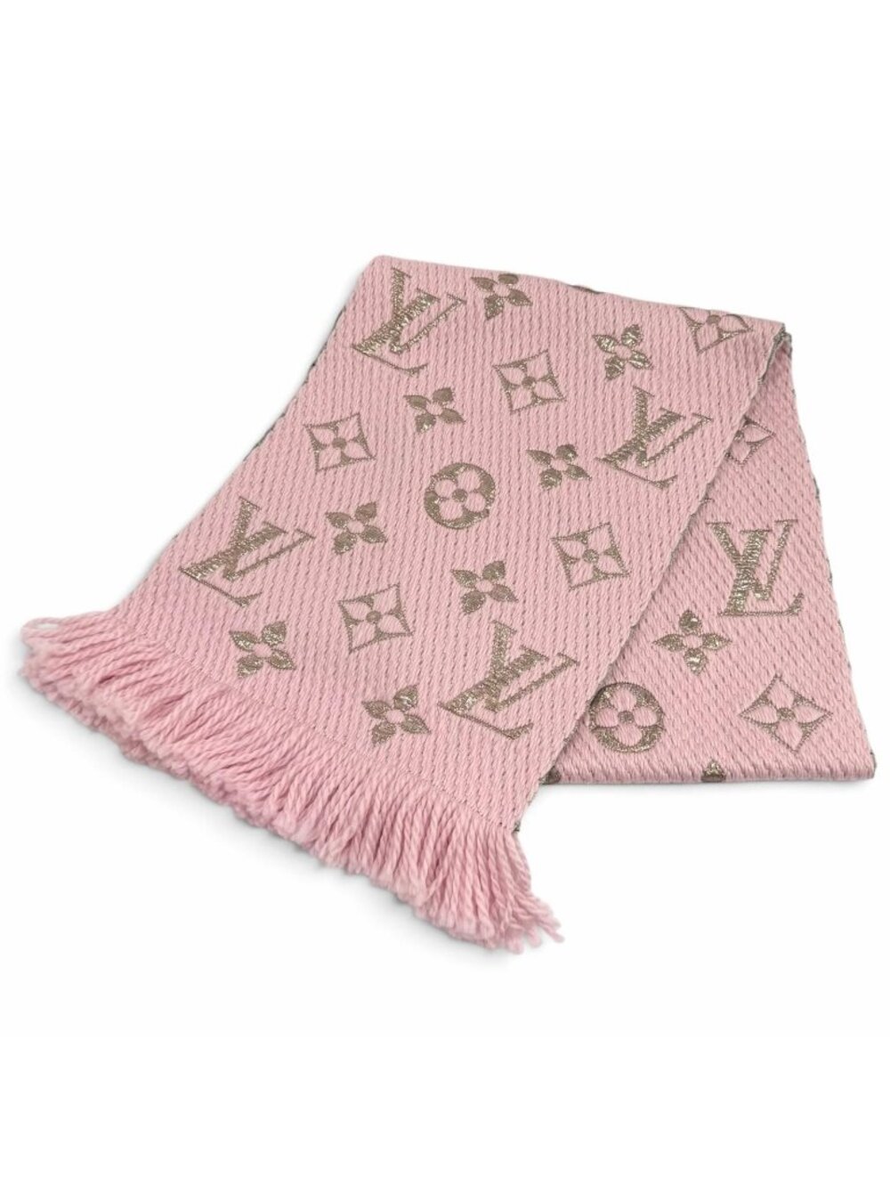 Louis Vuitton Logomania Scarf Shine Wool Silk Blend Rose Ballerine